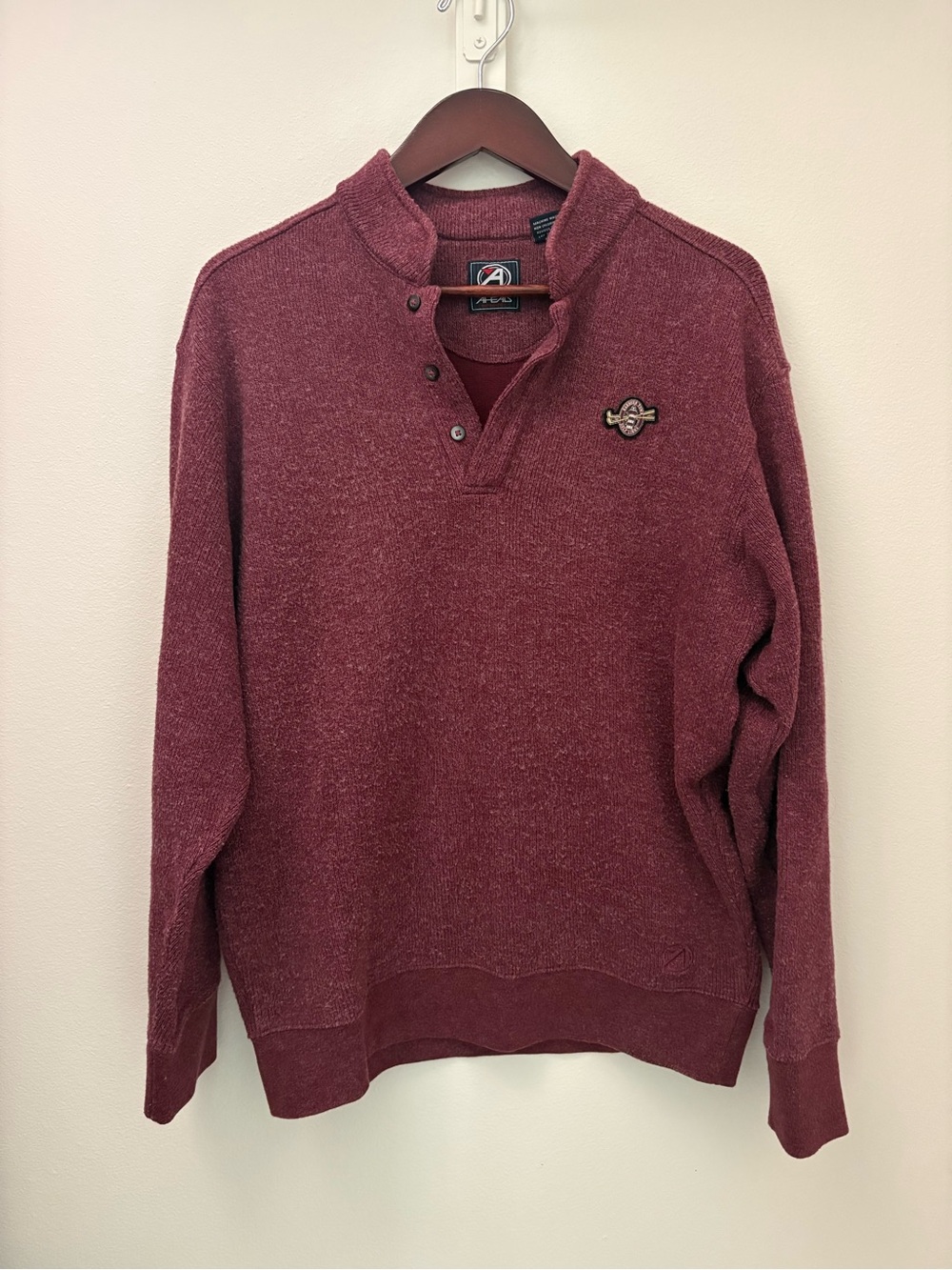 Men's Maroon Zip-Neck Sweater with Subtle Patch